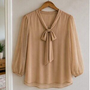 Camel Tie Neck Blouse